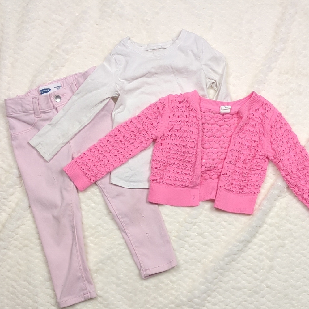 Old Navy Pink Cardigan and White Top Set